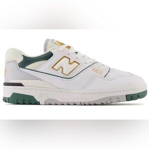 New Balance Unisex 550 White with Green and Gold Accents